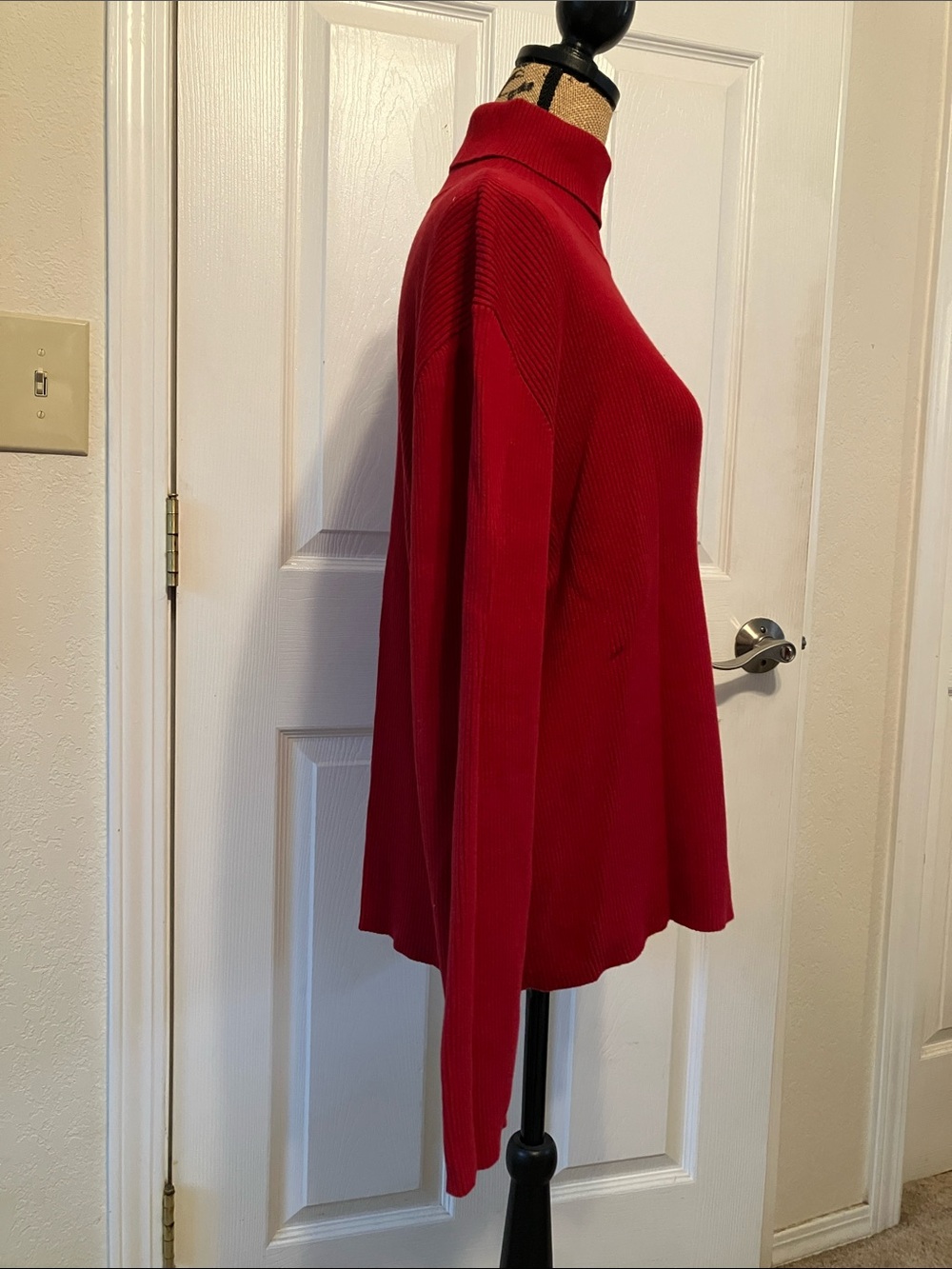 Lauren Ralph Lauren 100% cotton vertical ribbed vibrant red folded turtleneck 3X - Picture 7 of 10